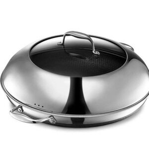 HexClad 14 Inch Hybrid Fry Pan with Lid Stainless Steel Nonstick Wok Style Pan